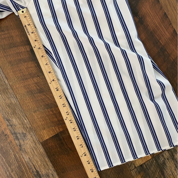 Blue and White Striped Jumpsuit with Ruffled Shoulders and Tie Waist - Picture 12 of 13